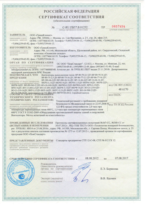 Сертификат Пожарной безопасности